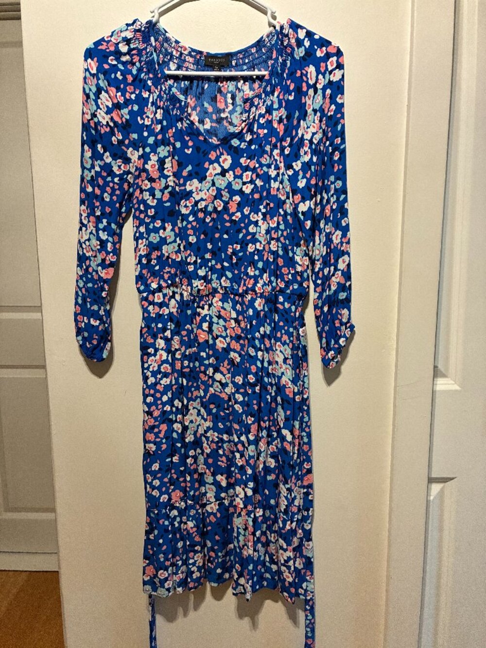 Talbots Petite Blue Ditsy Floral Smocked Dress Size SP